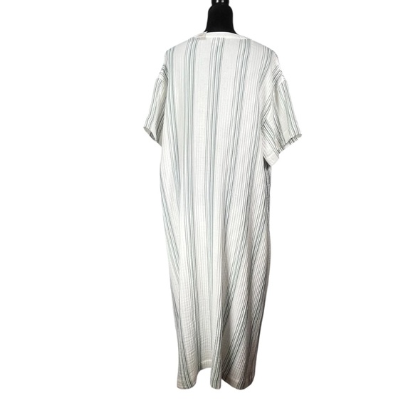 Haven White Gray Maxi Dress Muumuu Short Sleeve Cotton Gauze Striped Loungewear - Picture 10 of 16